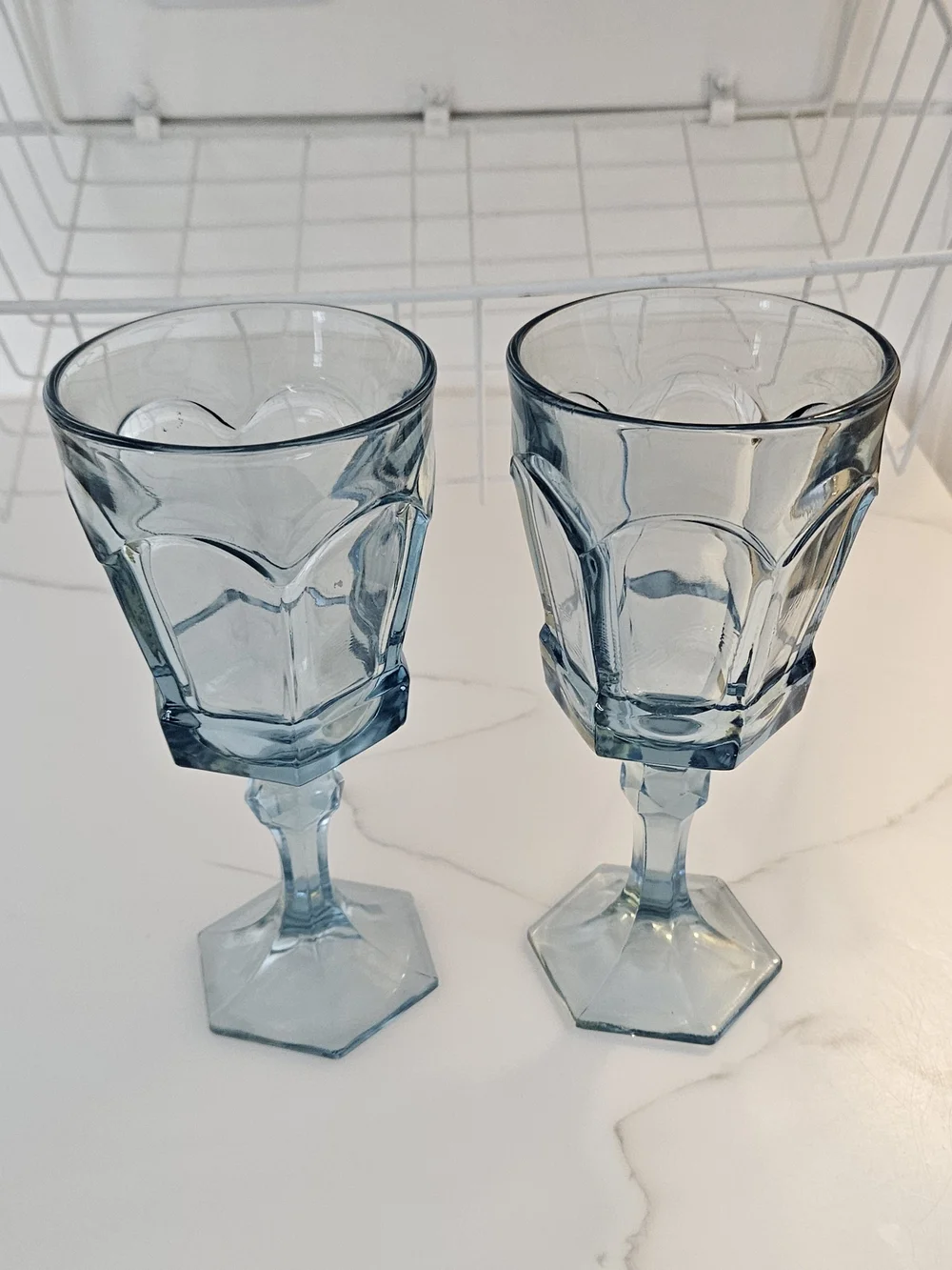 Blue Glass Goblet Set - Elegant Faceted Wine Glasses